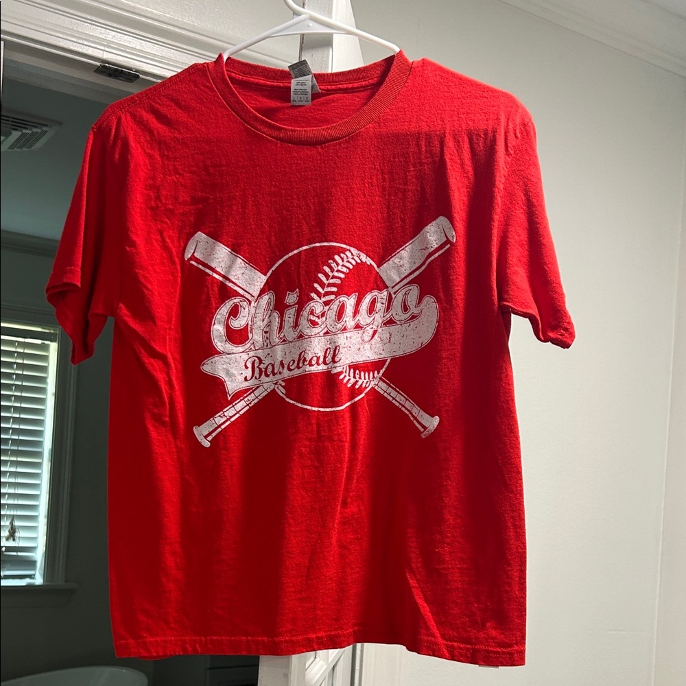 *FREE** Red Chicago Baseball Graphic T-Shirt Youth Large